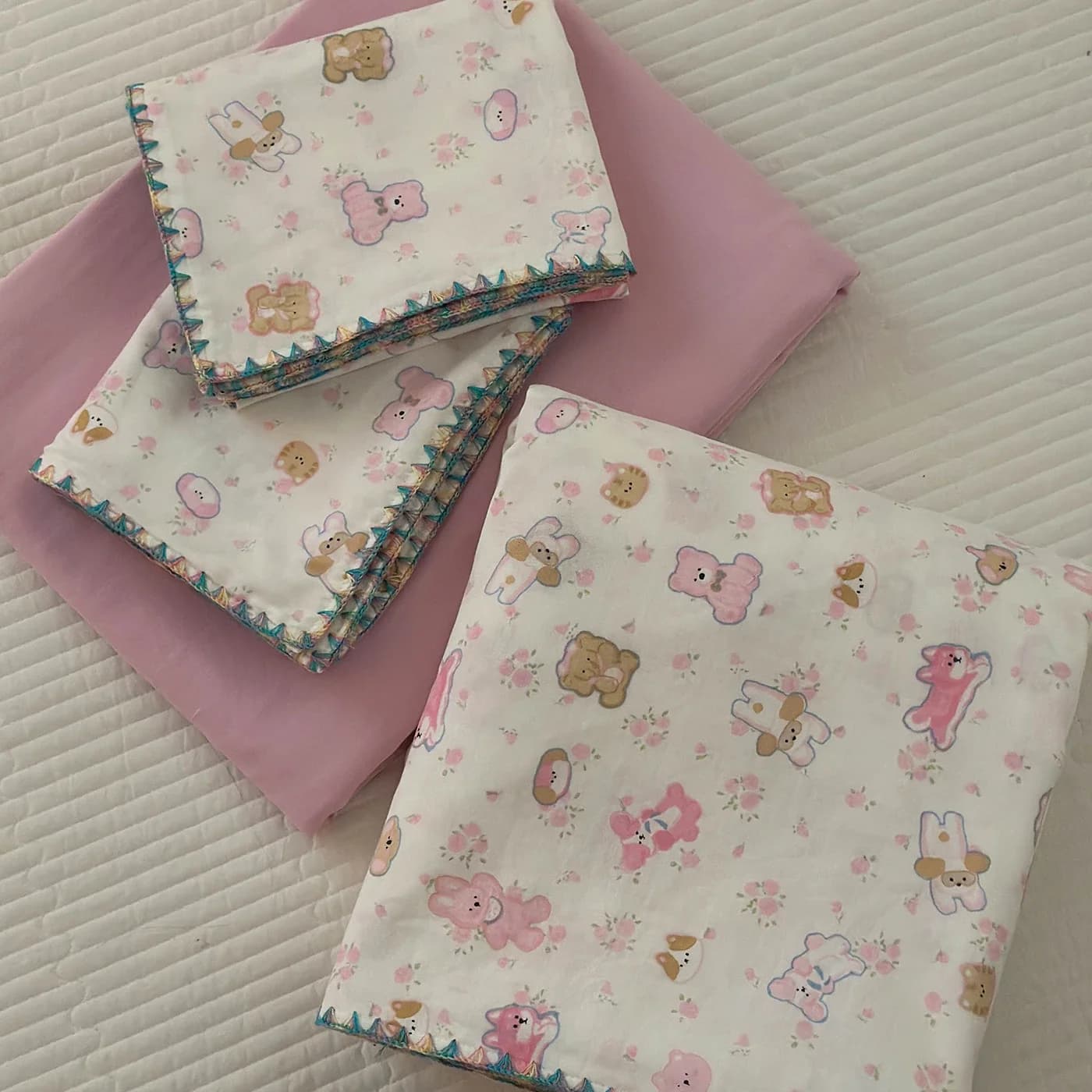 ins girl heart, bunny, cotton, double layer, pure cotton yarn, set of four pieces, sheet, duvet cover.