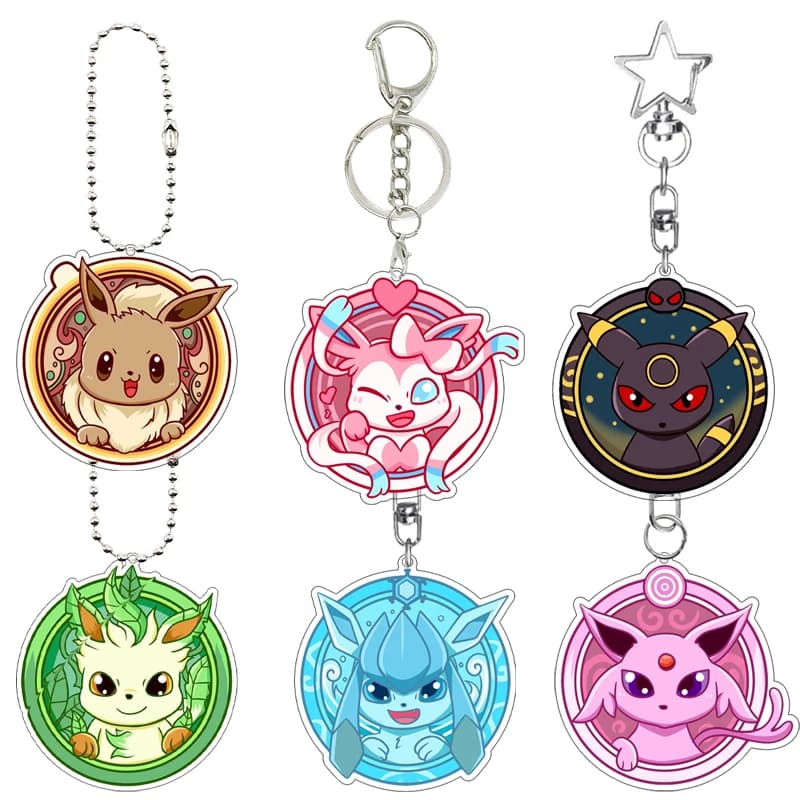5 cm acrylic keychain with fashionable anime characters: Eevee, Umbreon, Sylveon - Accessories and pendants printed in character shape for man