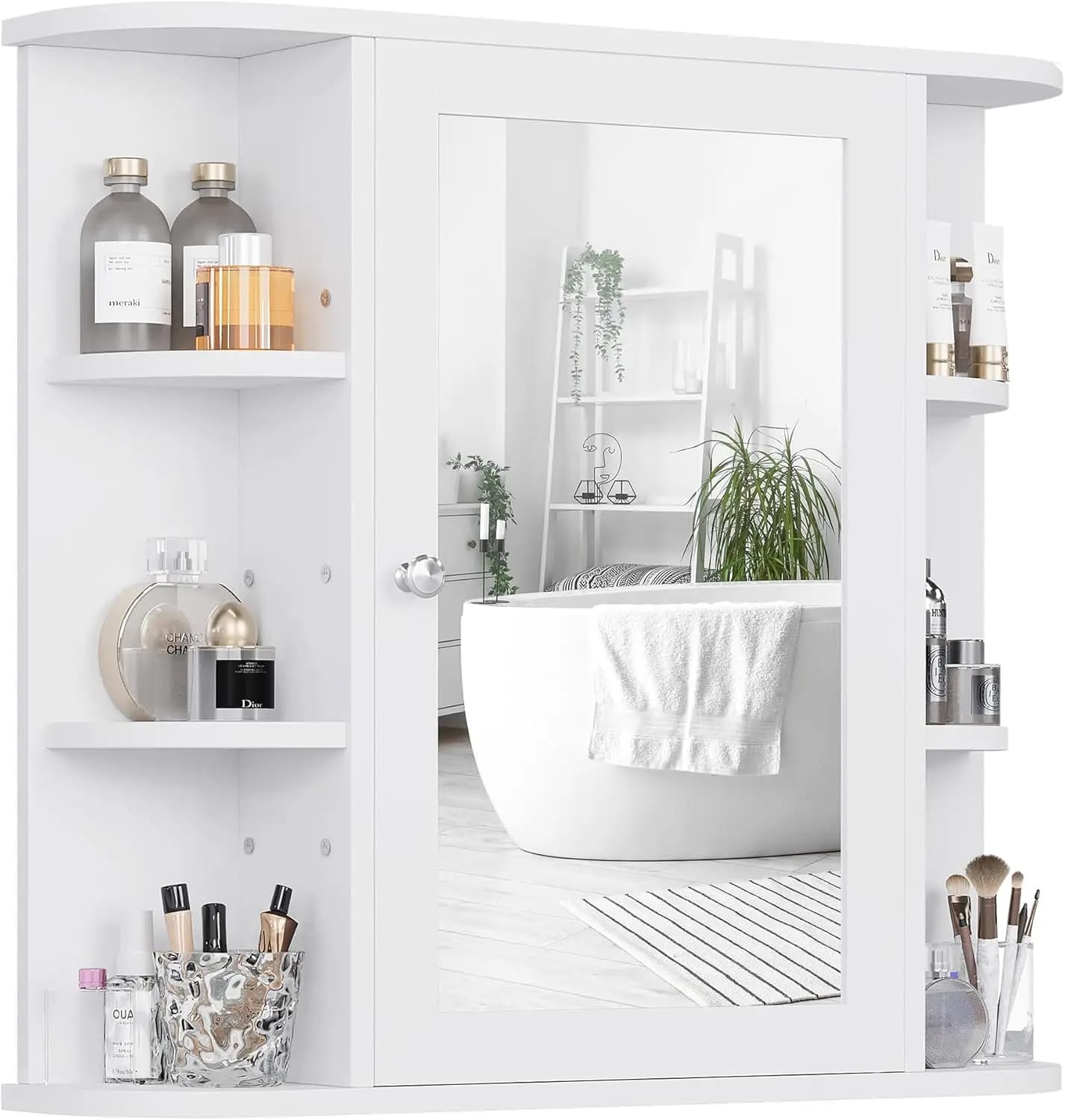 Mobile da Bagno Bianco con Specchio, 10 Ripiani per Stoccaggio Sopra il WC, Facile Montaggio