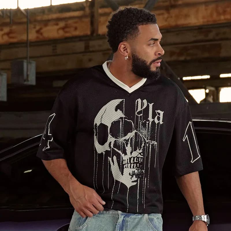 Estate nuova YA Trendy Brand Super Large T-shirt da uomo Sport Fitness Top a maniche corte stampato a rete grande traspirante ad asciugatura rapida