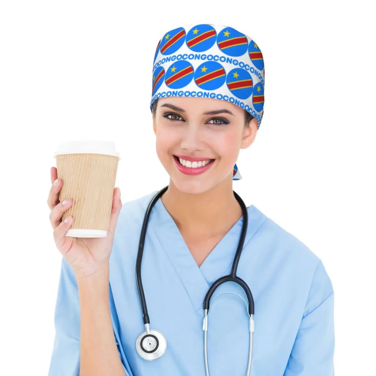 Flag Of Congo Kinshasa Flag Of Zaire Scrub Hat Doctor Working Surgical Cap Unisex Adjustable Nursing Caps for Dentist