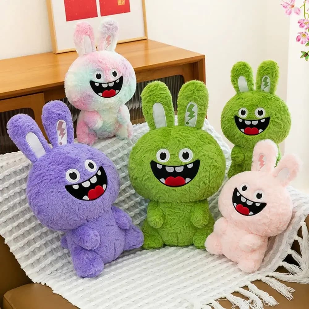 Giocattolo di peluche a forma di coniglio, adorabile e morbido, design simpatico, bambola di coniglio carina, decorazione rilassante per divano, uso quotidiano