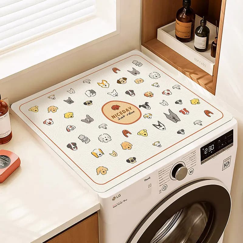 VIKAMA Ins Simple Cartoon Dog Washing Machine Countertop Protection Pad Anti-Slip Drum Washing Machine Dust-Proof Pad Home Decor