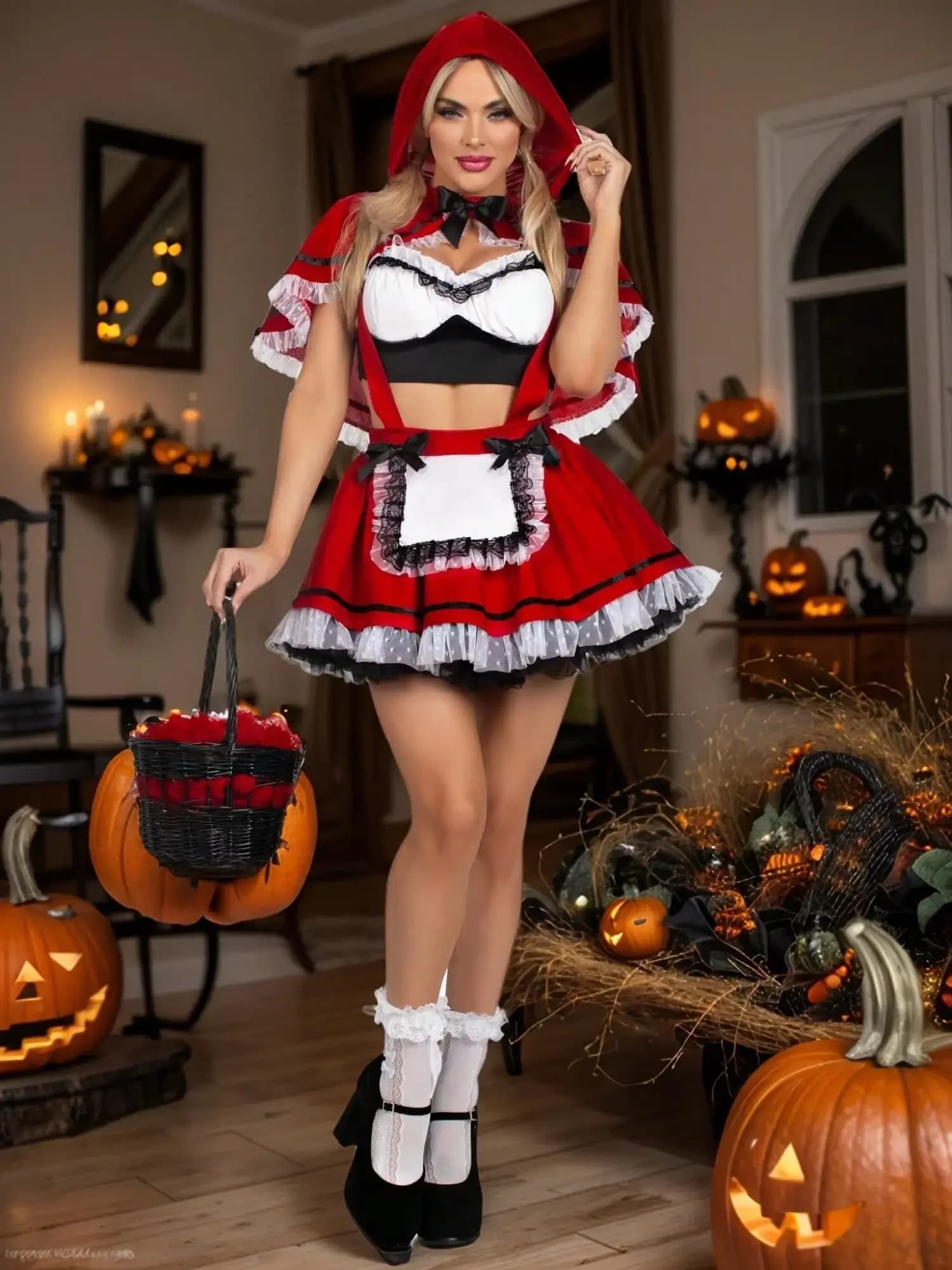 Costume da cameriera per cosplay anime, vestito con grembiule francese e finiture in pizzo, per donne, per feste di Halloween e giochi di ruolo