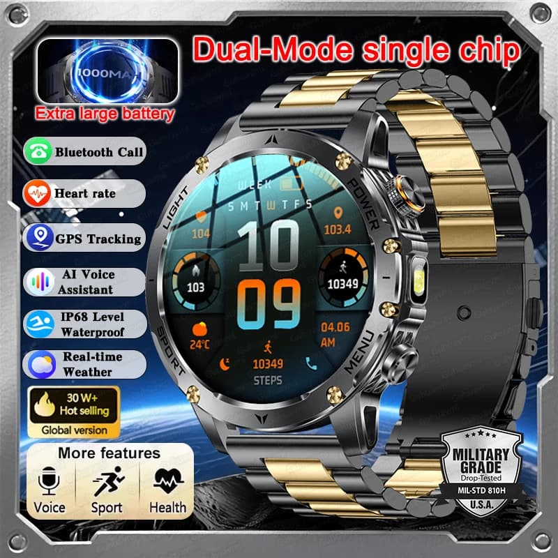 Nuovo grado militare esterno 1000mAh batteria Smart Watch da uomo 1.7 pollici AMOLED schermo impermeabile frequenza cardiaca chiamata braccialetto sportivo