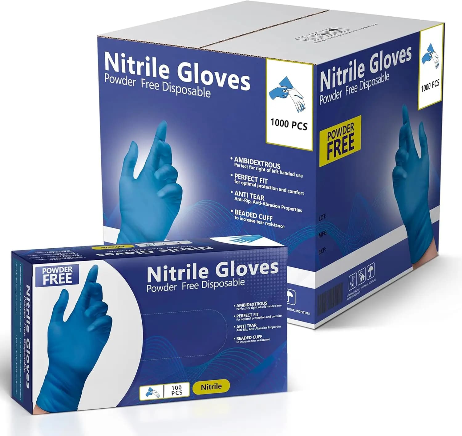 Guanti in Nitrile, Guanti Monouso, Comodi, Senza Polvere, Senza Lattice | 100-1000 Guanti