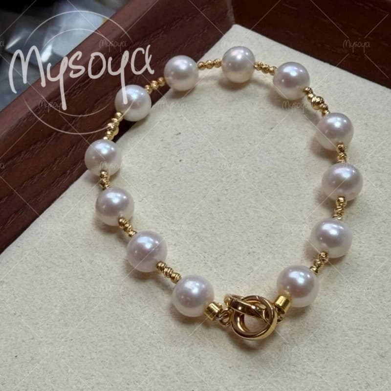 MYSOYA Bracciale con perle d'acqua dolce bianche da 7-8 mm, con confezione regalo, per lei/lui, compleanno, matrimonio, anniversario, festa della mamma A0117
