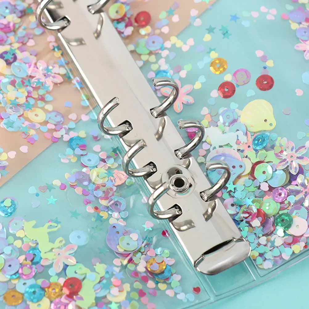 Copertina per Quaderno a Fogli Mobili in PVC con Paillettes, Blocco Note Portatile, Copertina per Scrapbook e Planner, Decorazione Trasparente