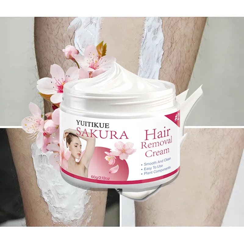 YUITIKUE Crema Depilatoria Sakura, 60g Crema Delicata a Base Vegetale per una Rimozione dei Peli Liscia, Pulita e Facile