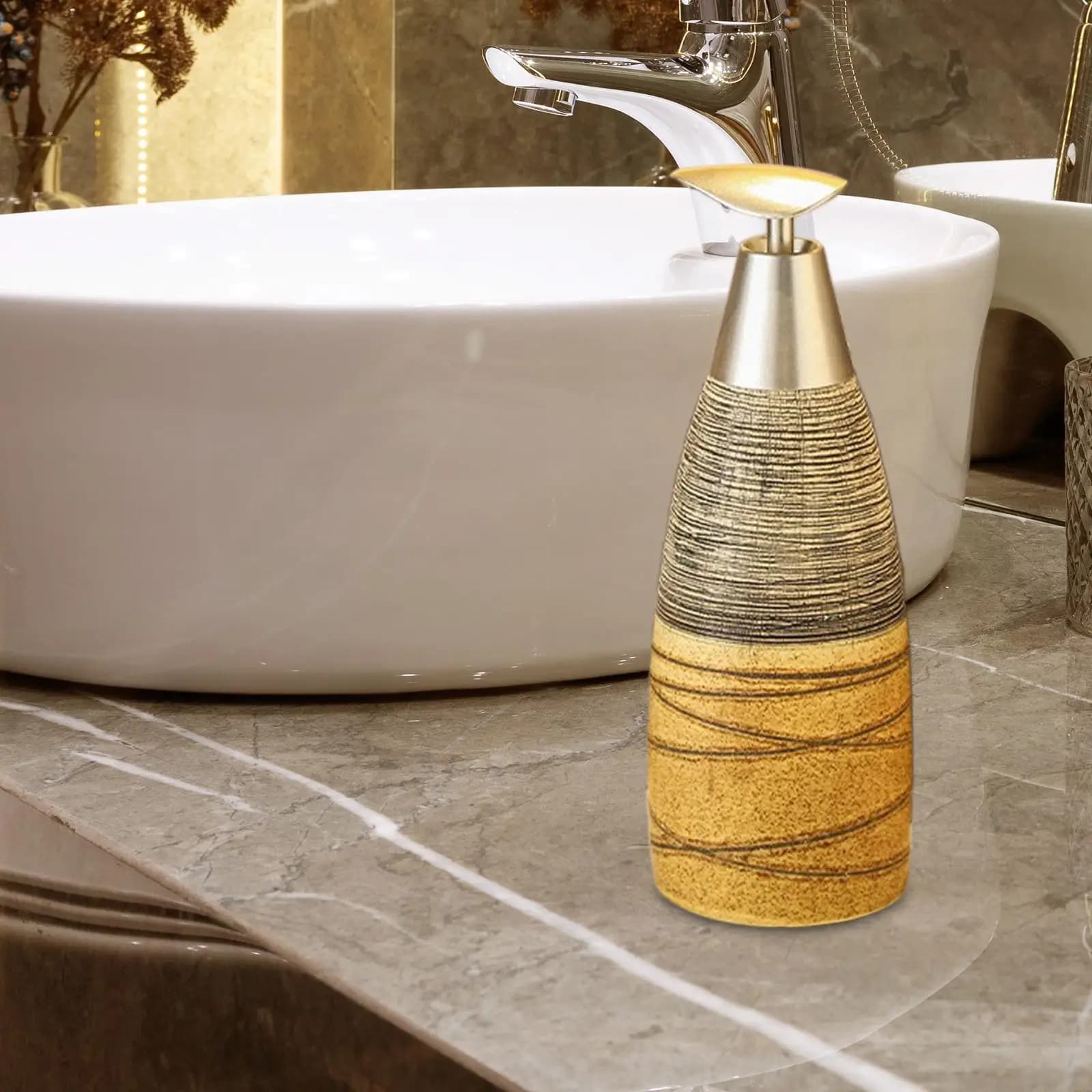 Dispenser di Sapone in Ceramica Stile Rustico 14oz, Elegante Contenitore Ricaricabile per Bagno, Cucina, Doccia, Lavanderia e Casa