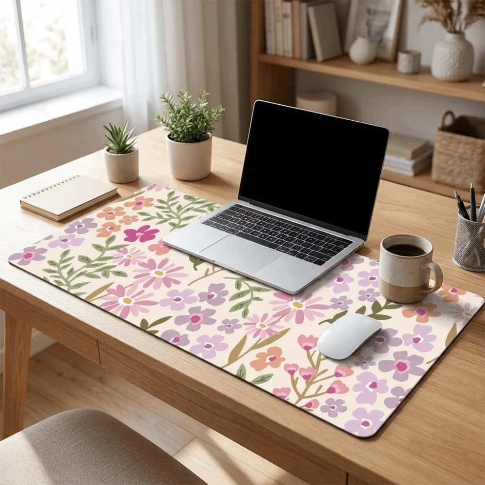 Tappetino da Scrivania Grande con Motivo Floreale Antimacchia, Base in Gomma, Bordi Cuciti, Tappetino da Gaming Antiscivolo per Computer e Casa