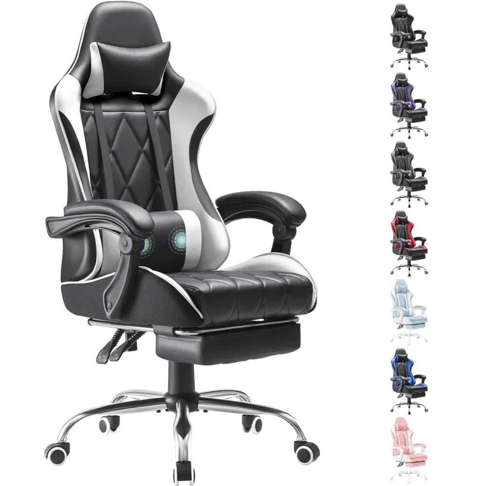 Sedia da Gaming, Sedia da Computer con Poggiapiedi e Supporto Lombare Massaggiante, Sedia Ergonomica per Videogiochi con Schienale Alto, Personalizzabile