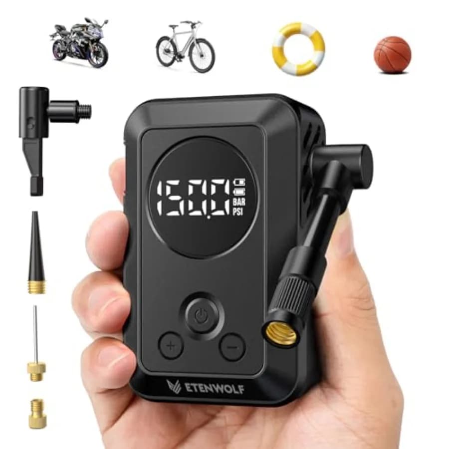 Mini Pompa per Bicicletta, Gonfiaggio Rapido in 20 Secondi con Manometro, Pompa Elettrica Portatile 150PSI con Valvola Presta e Schrader