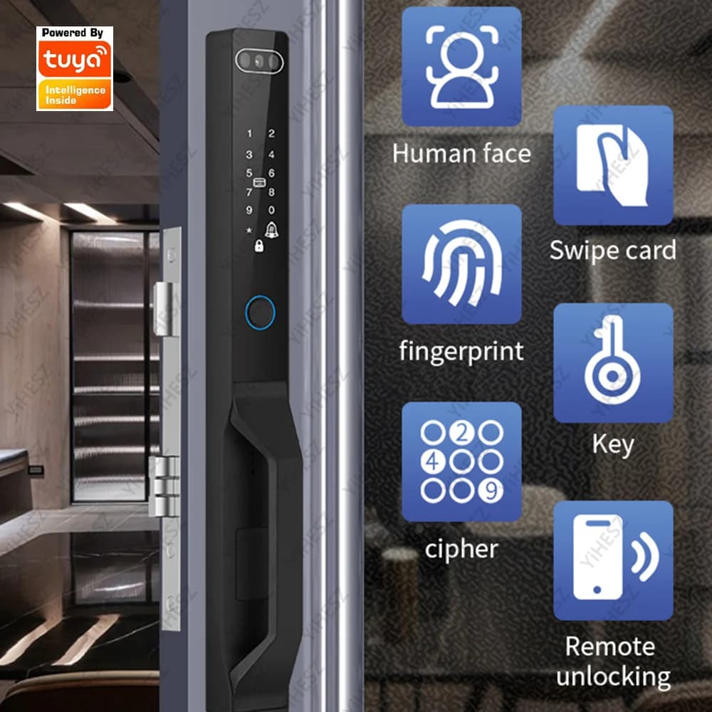 Tuya 3D Face WiFi sblocca Smart Door Lock impermeabile elettronico in alluminio scorrevole serratura chiave Fingerprint Password IC Unlock