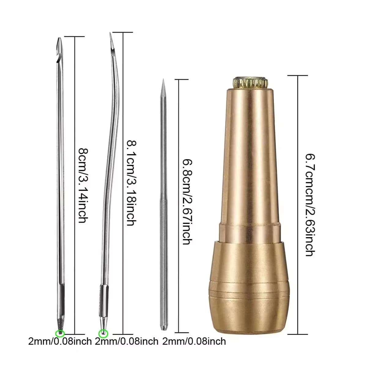 Kit da 9 pezzi per cucire il cuoio con punzone e set di aghi con manico in rame, strumenti di riparazione durevoli per pelle, tela, tende e scarpe