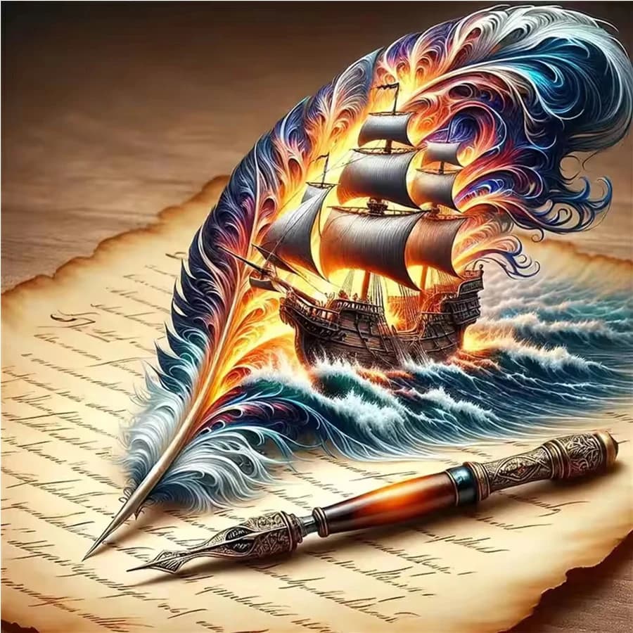 Abstract fire sea feather Full Diamond Mosaic Ship Landscape DIY Diamond Painting pen art Suitable For Beginners Wall Art decor