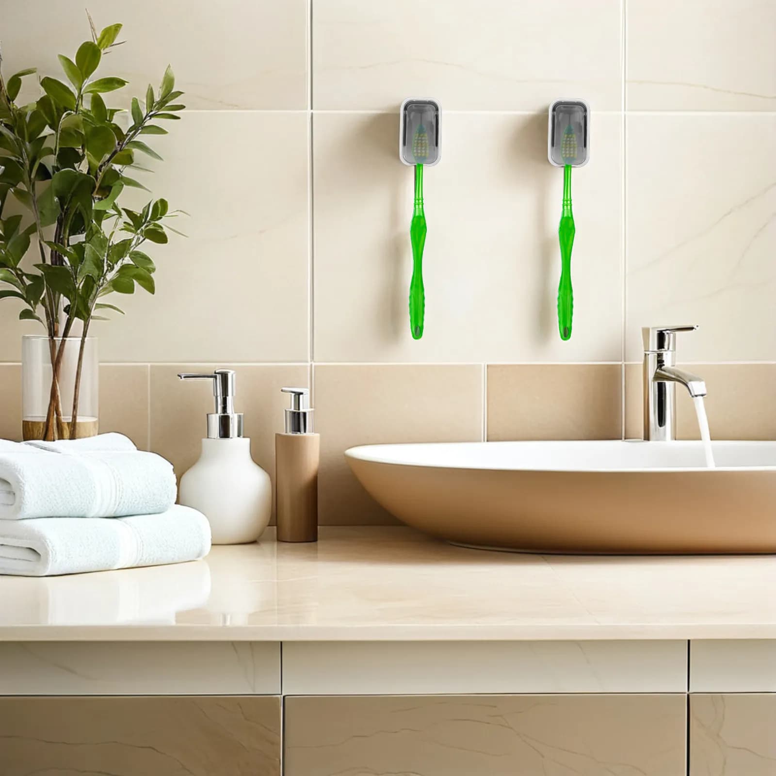 Wall Mounted Electric Toothbrush Holder 2 Piece Set Dustproof Cover Detachable Bathroom Organizer Space Saving