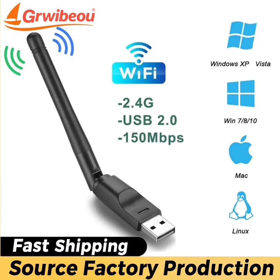 Adattatore Wi-Fi USB Mini MT7601 802.1b/g/n con Antenna, Ricevitore Wireless 150Mbps, Dongle per Scheda di Rete, Laptop, TV BOX, Wi-Fi Dongle 2.5Ghz