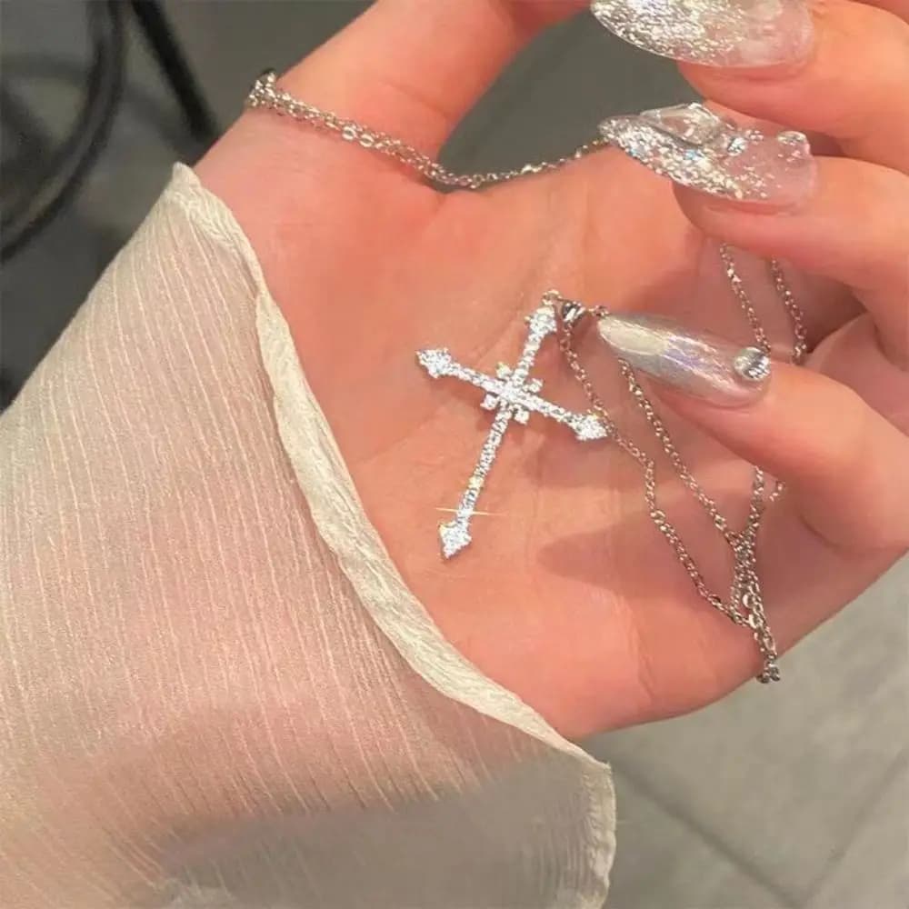 Gifts Y2K Cross Zircon Crystal Love Heart Necklaces Gothic Diamond Collarbone Chain Girls