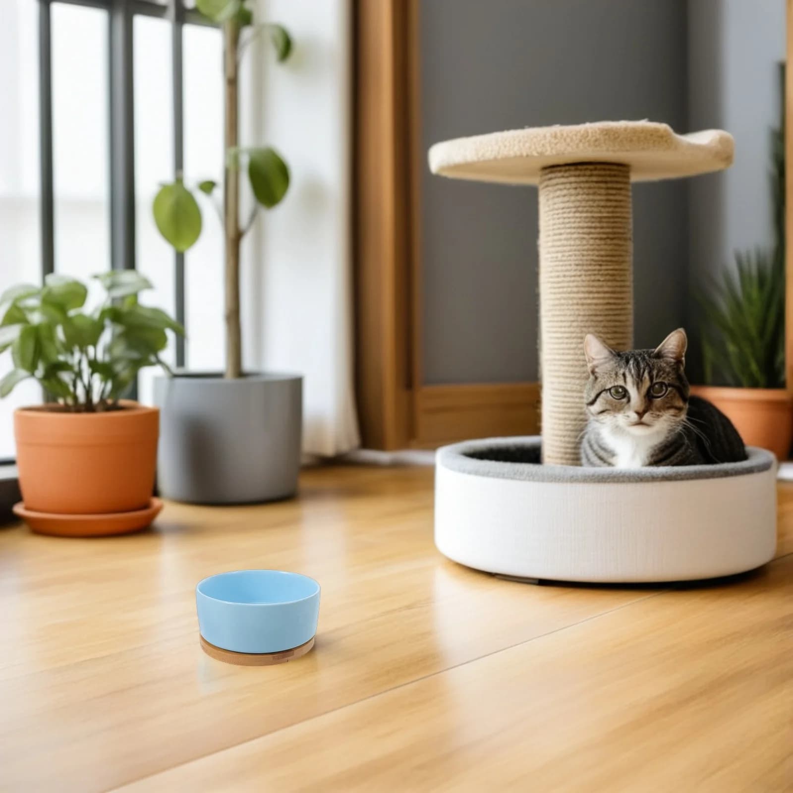 Ciotola Riscaldata in Ceramica per Animali Domestici 350ml - Dispenser Cibo e Acqua per Cani e Gatti - Piatto Termico USB per Uso Interno ed Esterno Invernale Blu Cielo