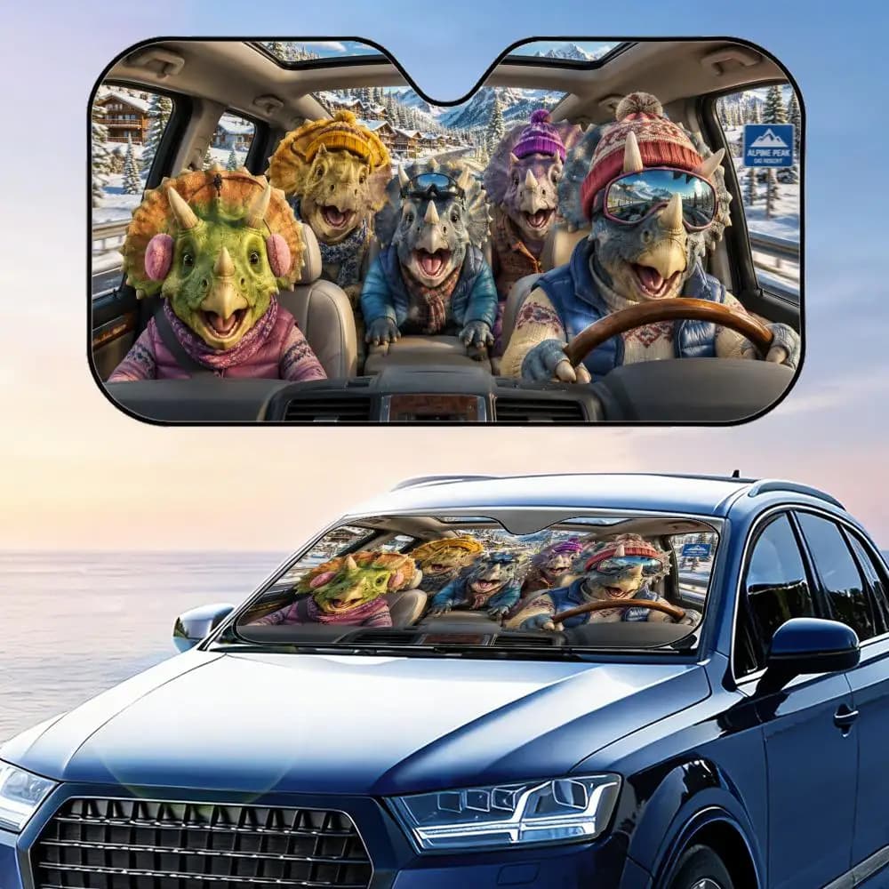Divertente Parasole per Auto a Forma di Triceratopo, Pieghevole, Protezione UV, Isolamento Termico Riflettente, Copertura Riutilizzabile