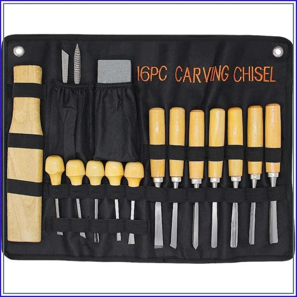 16PCS Professional Wood Carving Tools Set with Chisel Gouge Whetstones for Woodworking