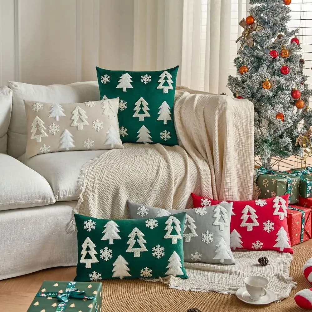 Divano Divano Fodere per cuscini natalizi Tessili per la casa Forniture natalizie Fodere per cuscini Modello di alberi di Natale Fodere per cuscini natalizi