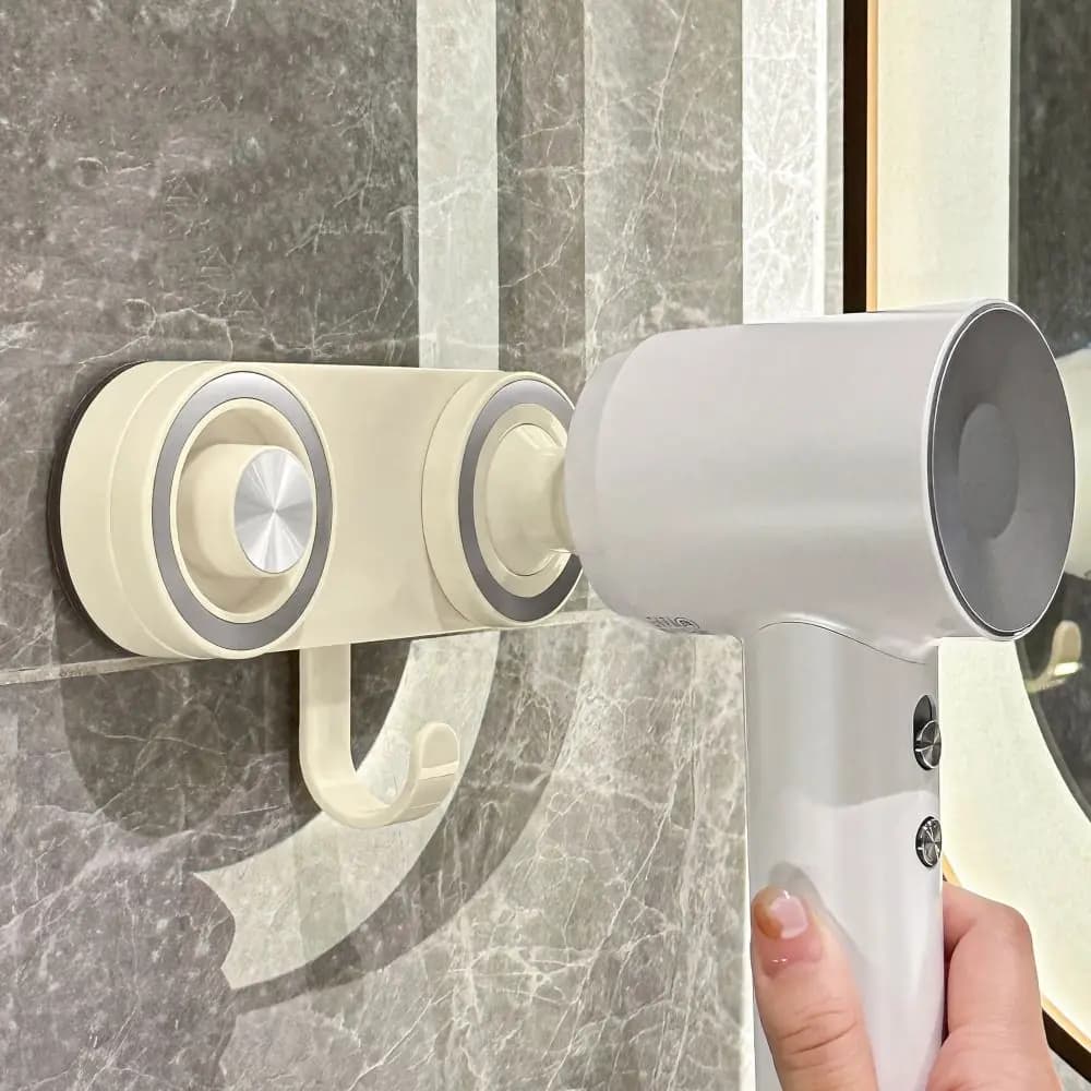 Non Perforated Magnetic Hair Dryer Holder Wall Mounted Waterproof Suction Cup Hair Dryer Storage Rack Moisture-Proof with Hook