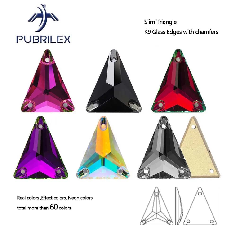 K9 Slim Triangle Long Triangles Sewn Rhinestones Glass Strass Stones for Sewing in Clothes Wedding Dress Decoration Shoe Bag