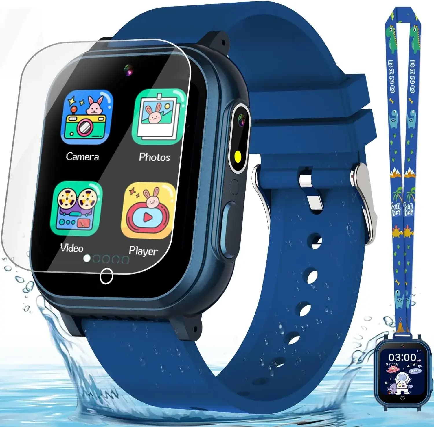 Smartwatch per Bambini dai 3 ai 12 Anni, Impermeabile IP67, 32 Giochi, Doppia Fotocamera HD, Video, Musica, Contapassi, Regalo di Compleanno (Blu)