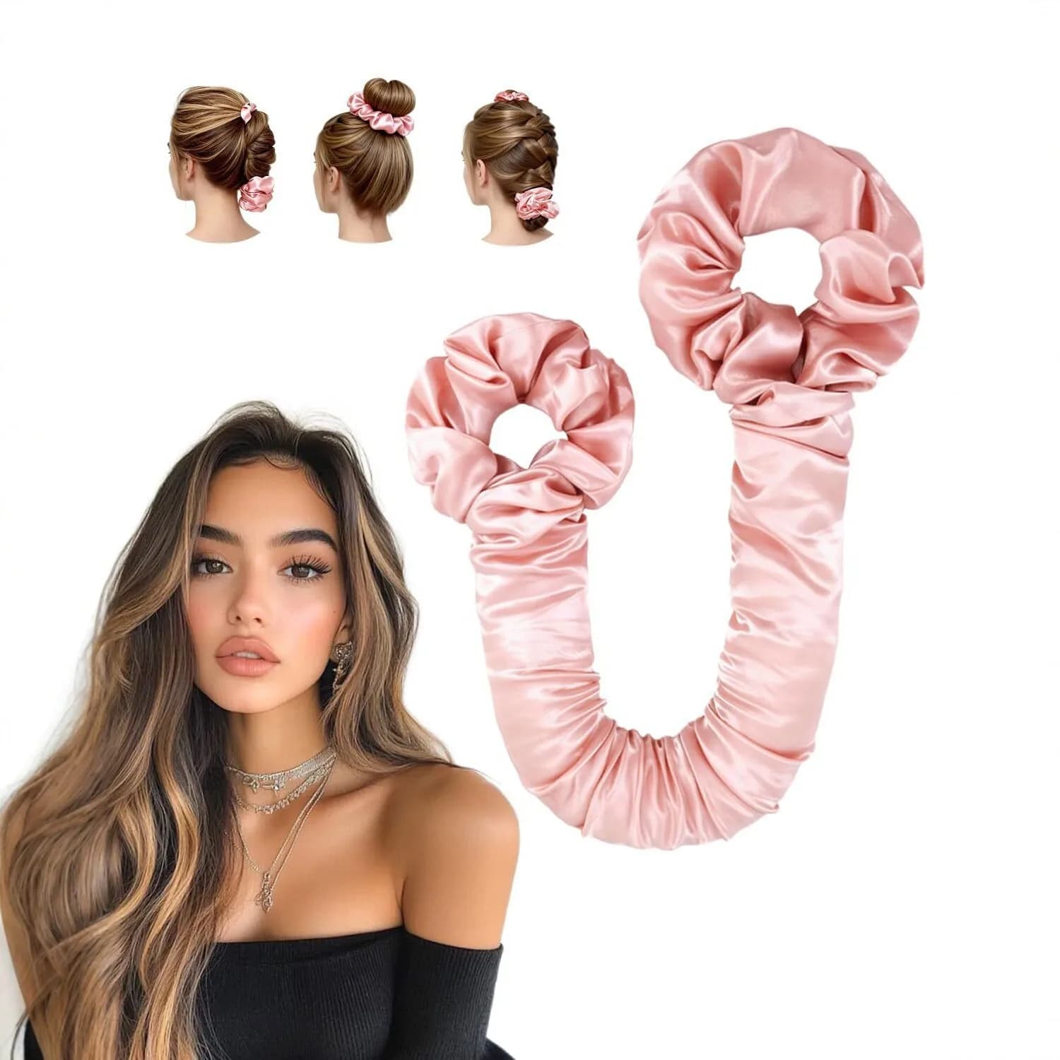 Soft Satin Heatless Curling Rod Set with Scrunchies Overnight Bouncy Hair Roller for All Hair Types No Heat Styling Tool