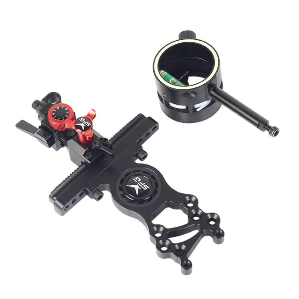 SPG Archery Single Pin Sight 4-Way Adjustable Compound Bow Sight with Adapter Sight Light for Target Shooting