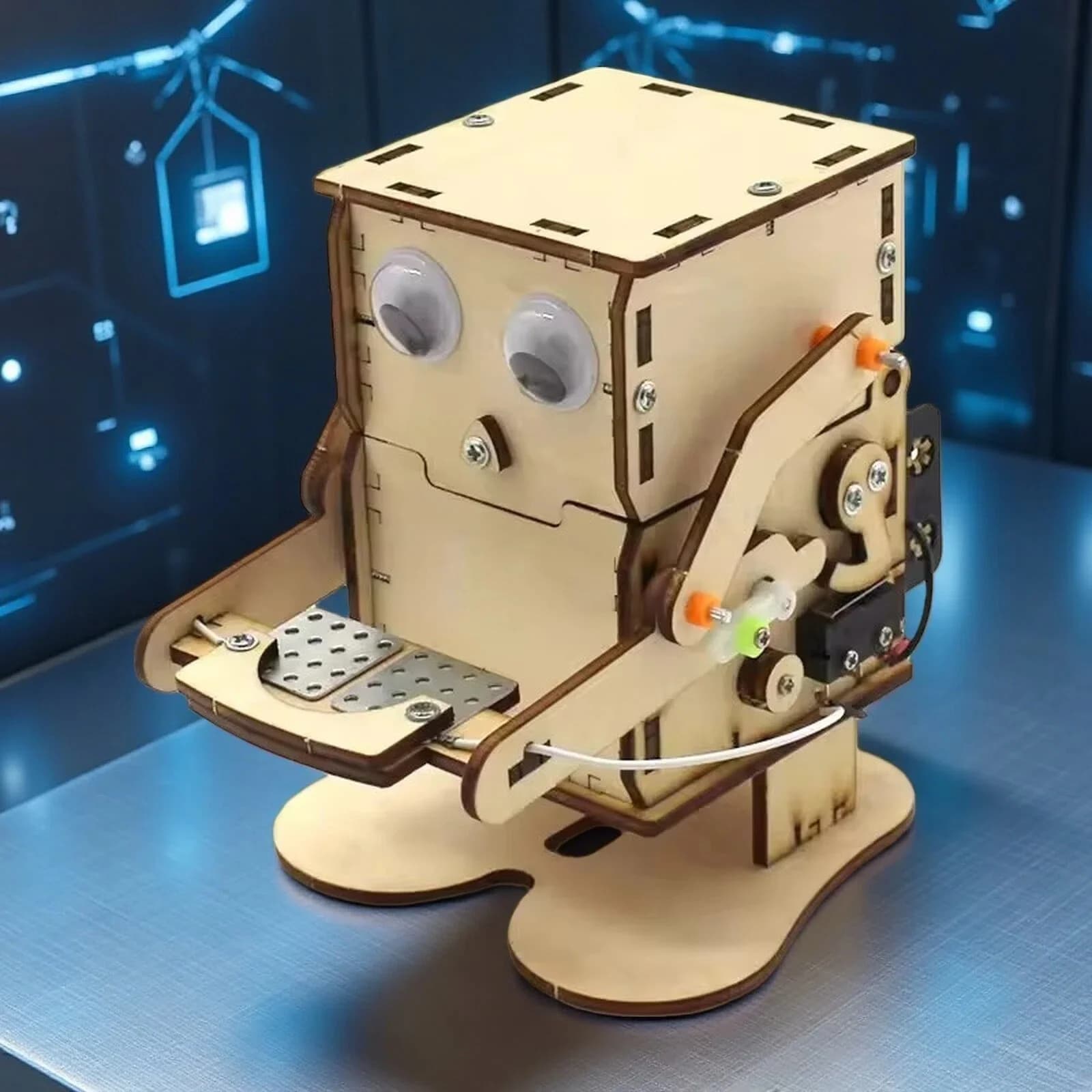Robot per rondine monete fai-da-te Modello di robot per mangiare monete Kit a vapore Esperimento scientifico per bambini Giocattolo educativo Assemblaggio in legno