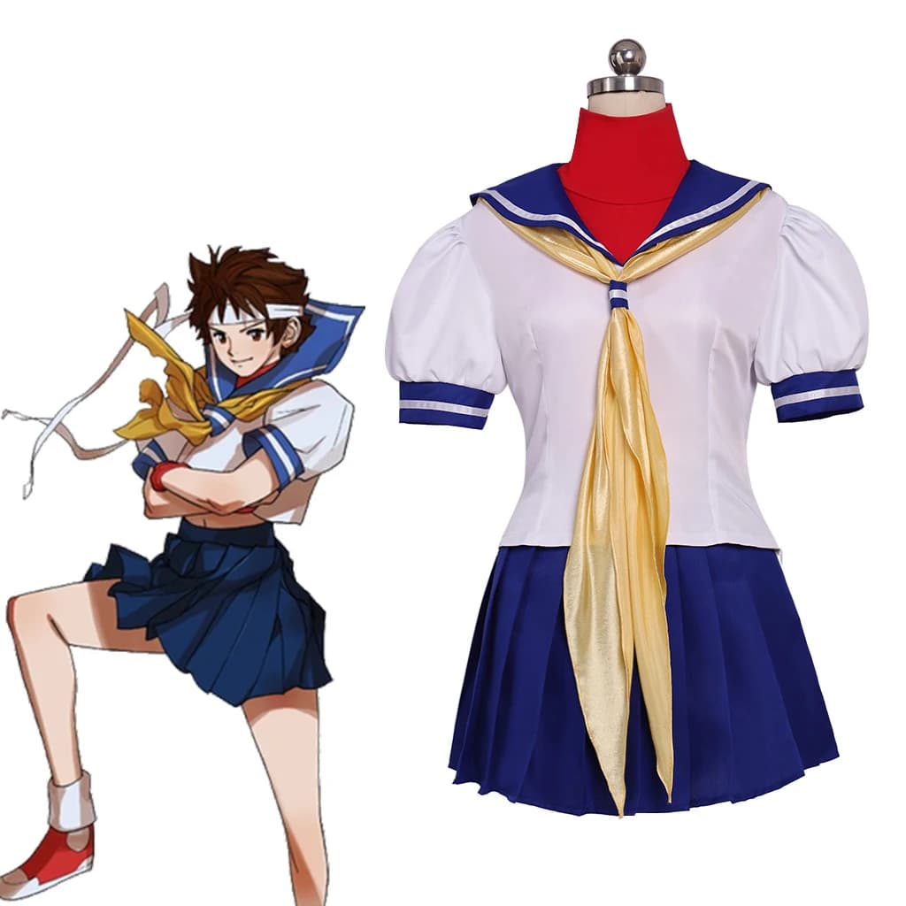 Game Sakura Kasugano Cosplay Street Costume Women's Cute Sailor Dress Uniform Suit Halloween Carnival Party Battle Outfits