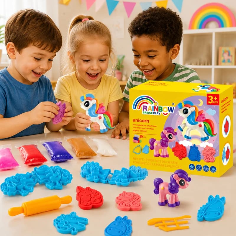 Unicorn Modeling Clay Set Kids Unicorn Play Dough Molds Plasticine Cutter Roller Press Accessories Kit Girls Handmade Art Toys
