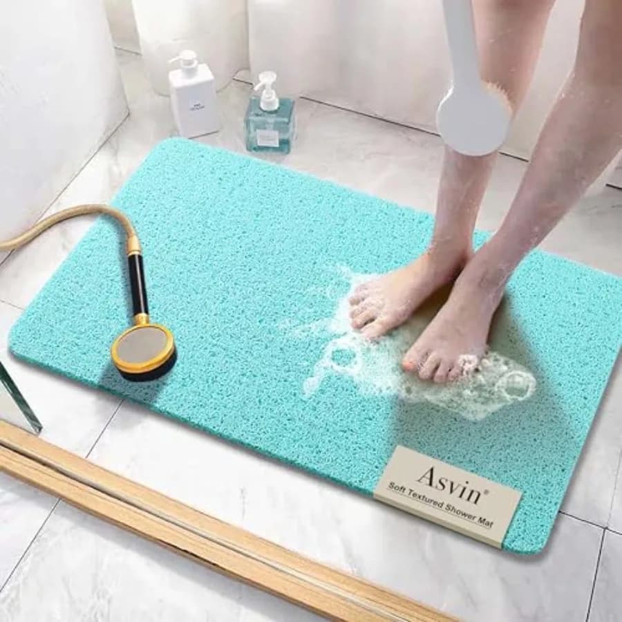 Soft Textured Bath, Shower, Tub Mat, 24x16 Inch, Phthalate Free, Non Slip Comfort Bathtub Mats with Drain, PVC Loofah Bathroom