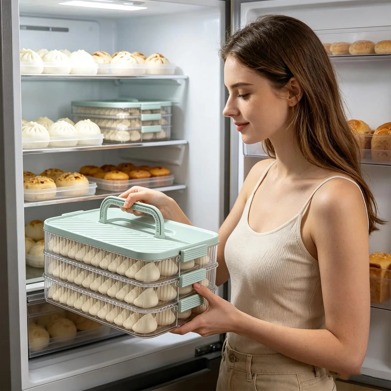 Contenitore per alimenti a 4 strati con maniglia, per conservare dolci e mantenere i cibi freschi, ideale per casa, cucina, sala da pranzo e picnic.