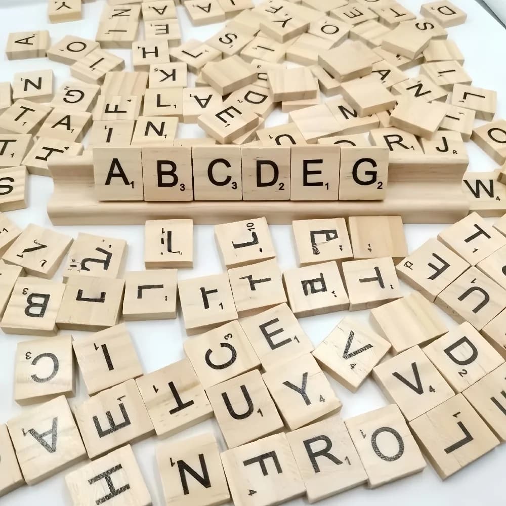 100Pcs Wooden Alphabet Tiles 1pc Tile Holders Craft Kit - DIY Letter Blocks for Home Wedding Party Christmas Decor