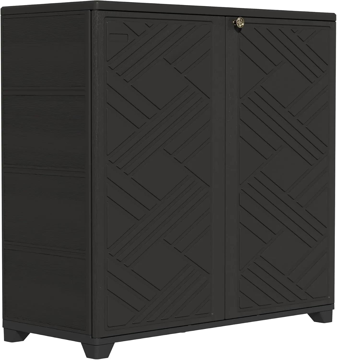 Indoor Outdoor Storage Cabinet Waterproof Plastic Storage Box All Weather Resin Tool Organizer Cabinet With Removable Shelf Large Capacity Locker For Garden Balcony Bathroom, Black 1 Pack