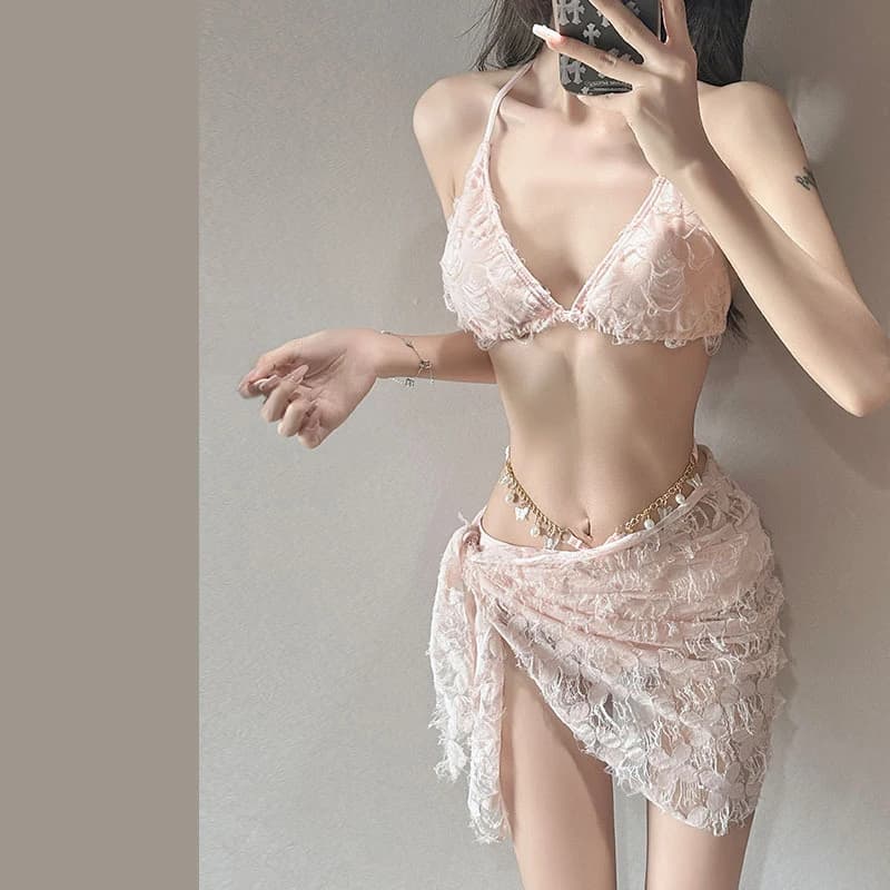 Three-piece sexy bikini Korean swimsuit Women's divided Ornaments Hot Spring Net Red Ins Swimwear Swimwear Sexy Lingerie