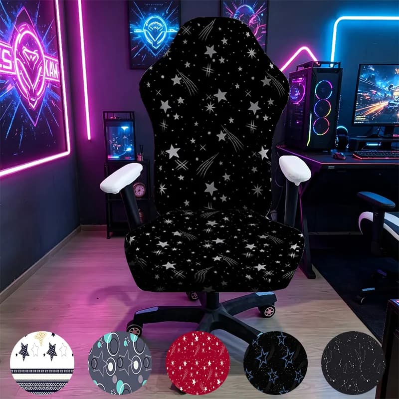 Black White Star & Meteor Gaming Chair Cover, Stretch Elastic Anti-Scratch Slipcover for Gamer & Office Chair