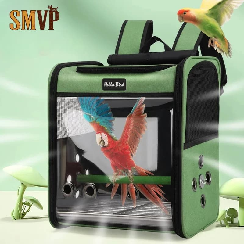 Transparent Visible Parrot Backpack Carrier with Perch Portable Handheld Double Shoulder Travel Bag for Small Birds Pet Parrot