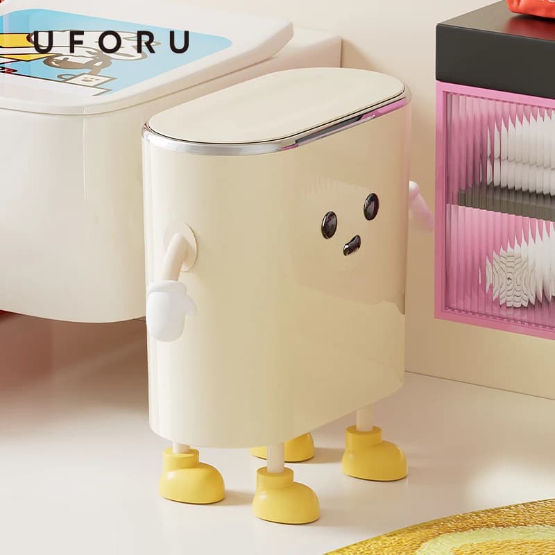 UFORU Premere il bidone della spazzatura per uso domestico, sigillo da cucina con senso avanzato, con coperchio, tacchetta per WC con coperchio, divertente bidone della spazzatura in plastica