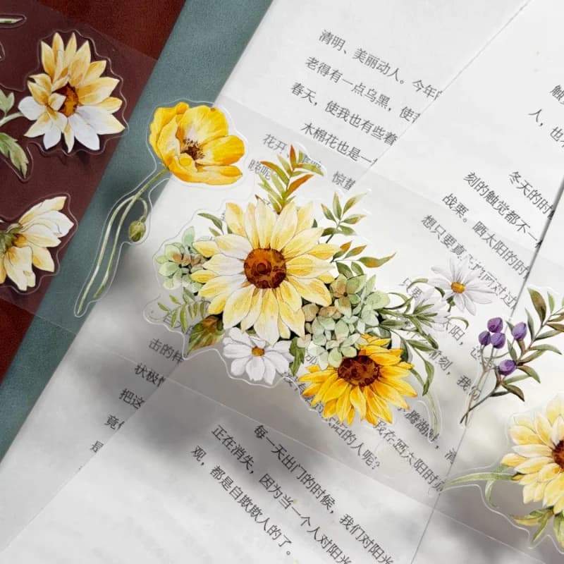 Bright Sunflower Die Cut PET Washi Tapes Craft Supplies DIY Scrapbooking Card Making Decorative Plan Sticker