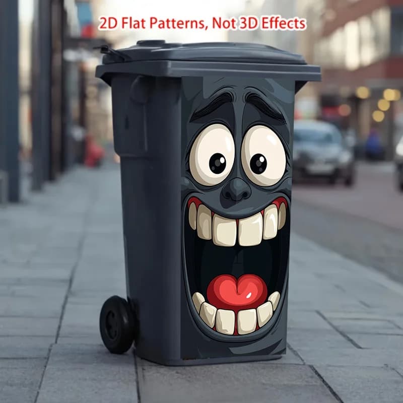 1pcs Funny Face Trash Can Stickers Cartoon Smile Garbage Bin Decals Waterproof PVC Sticker Set for Kitchen Office Home Decor