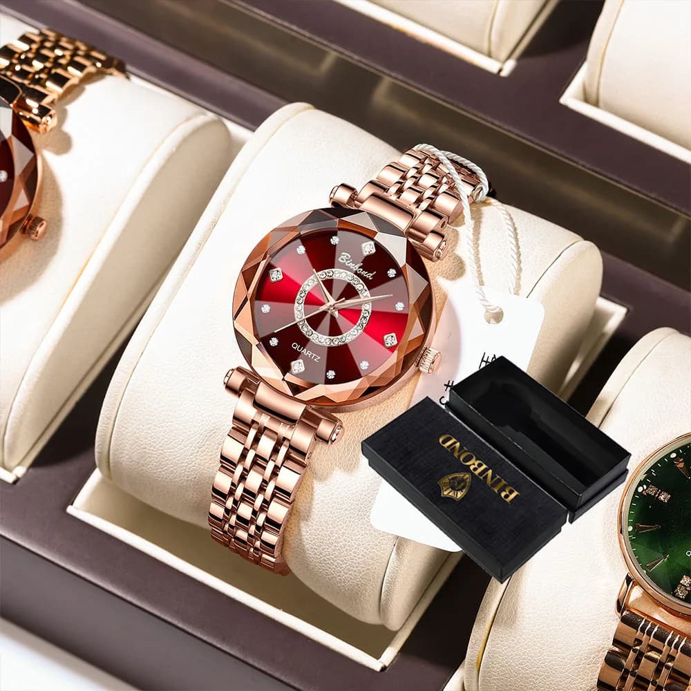 BINBOND Orologi al quarzo stellati alla moda per le donne Ornamenti natalizi Orologi da donna impermeabili stile zaffiro Orologio regalo di lusso