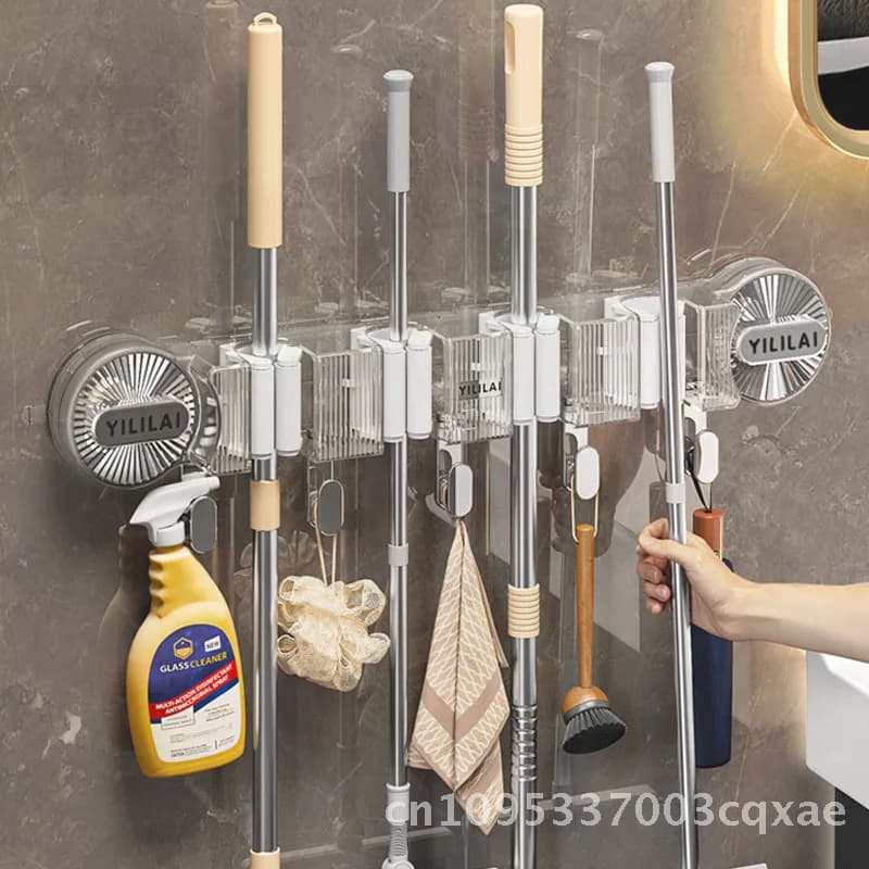 Potente clip per supporto per scopa a ventosa Clip per scopa per WC senza punzonatura con gancio Portaoggetti per bagno senza tracce Moderno e minimalista PP
