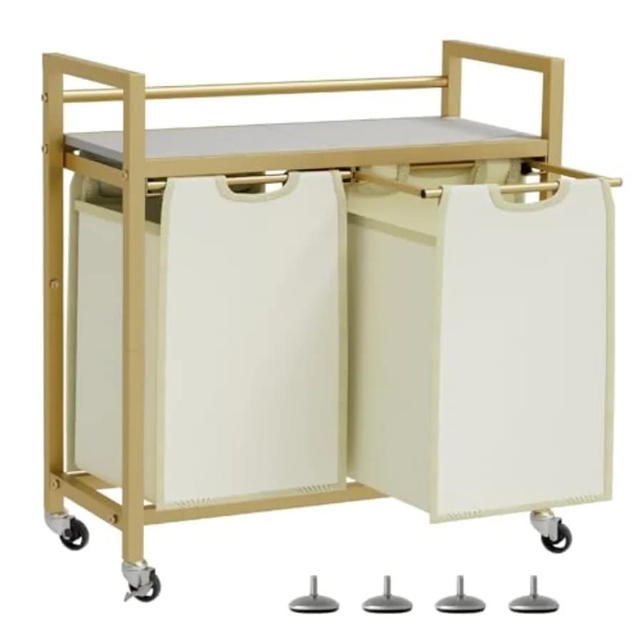 Cesto Portabiancheria, Cesto per Bucato, Organizzatore per Bucato con 3 Sacchi Rimovibili, Cesto Portabiancheria con 3 Scomparti, Ruote, Ripiano per Lavanderia
