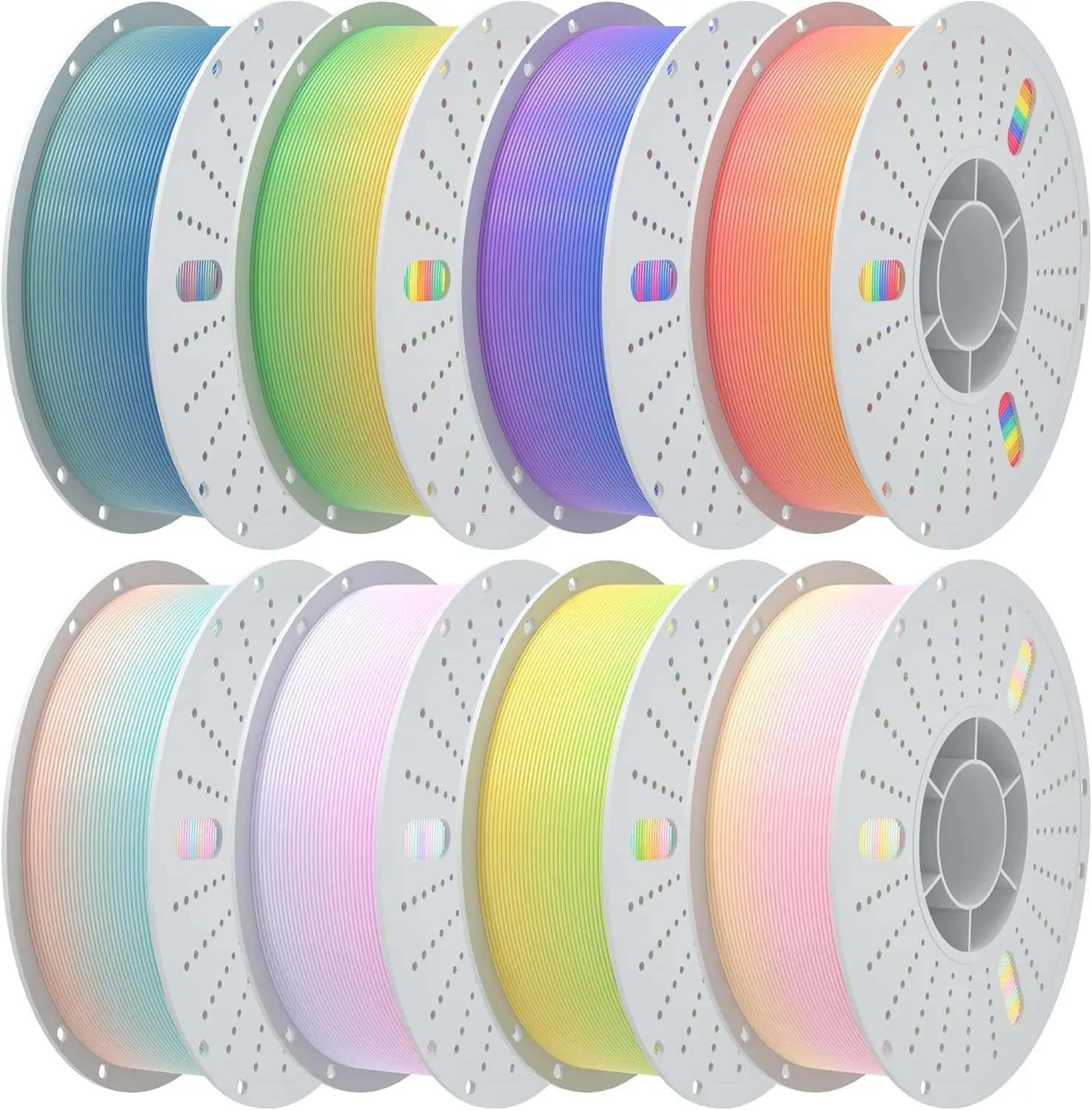 Filamento PLA Seta Arcobaleno per Stampante 3D 1.75mm Lucido Multicolore Cangiante, Precisione Dimensionale +/-0.02mm, 8KG 8 Colori