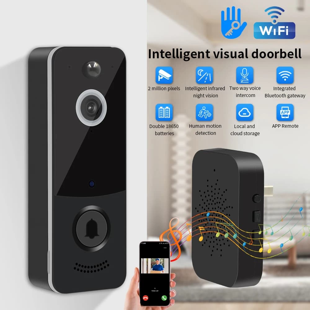 TTLOCK Videocitofono wireless 1080P HD Monitor esterno Rilevazione movimento Visione notturna Impermeabile con citofono WiFi 5GHz 2.4GHz